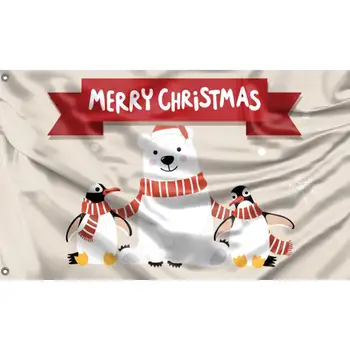 Crăciun fericit Urs Și Pinguini Pavilion | Design Unic de Imprimare | Hiqh Materiale de Calitate | Dimensiune - 3x5 Ft / 90x150 cm